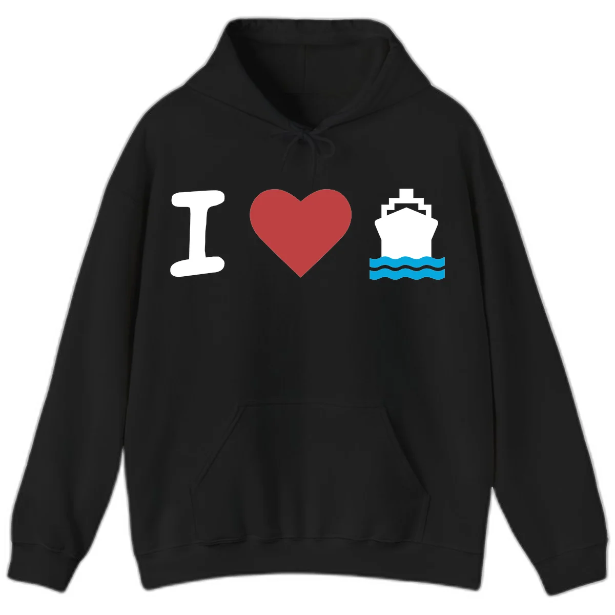 I Love Cruise Ships Nautical Hooded Sweatshirt in Black