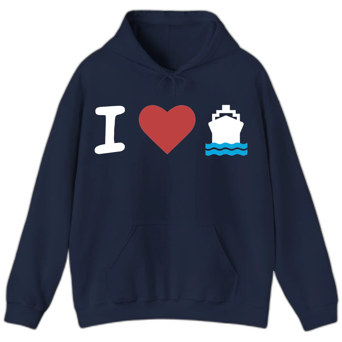 I Love Cruise Ships Nautical Hooded Sweatshirt in Navy