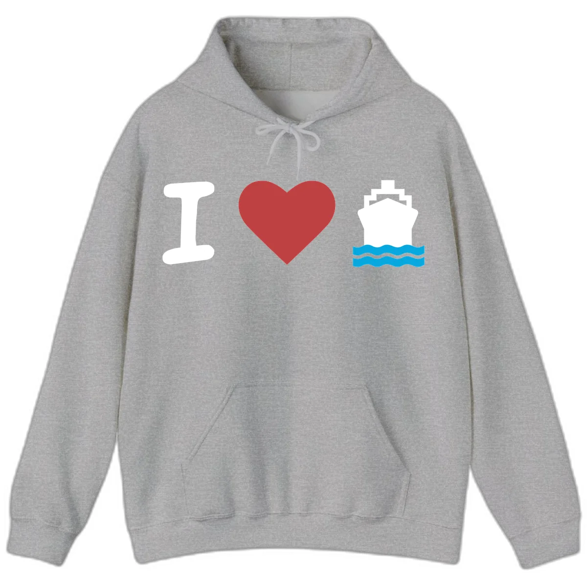 I Love Cruise Ships Nautical Hooded Sweatshirt in Sport Grey