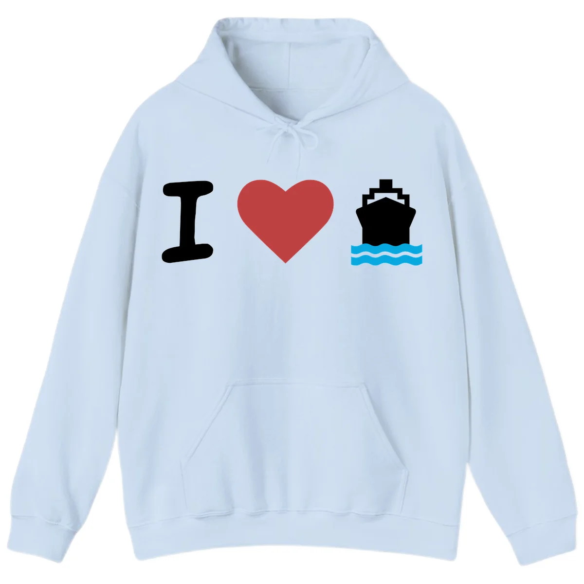 I Love Cruise Ships Nautical Hooded Sweatshirt in Light Blue