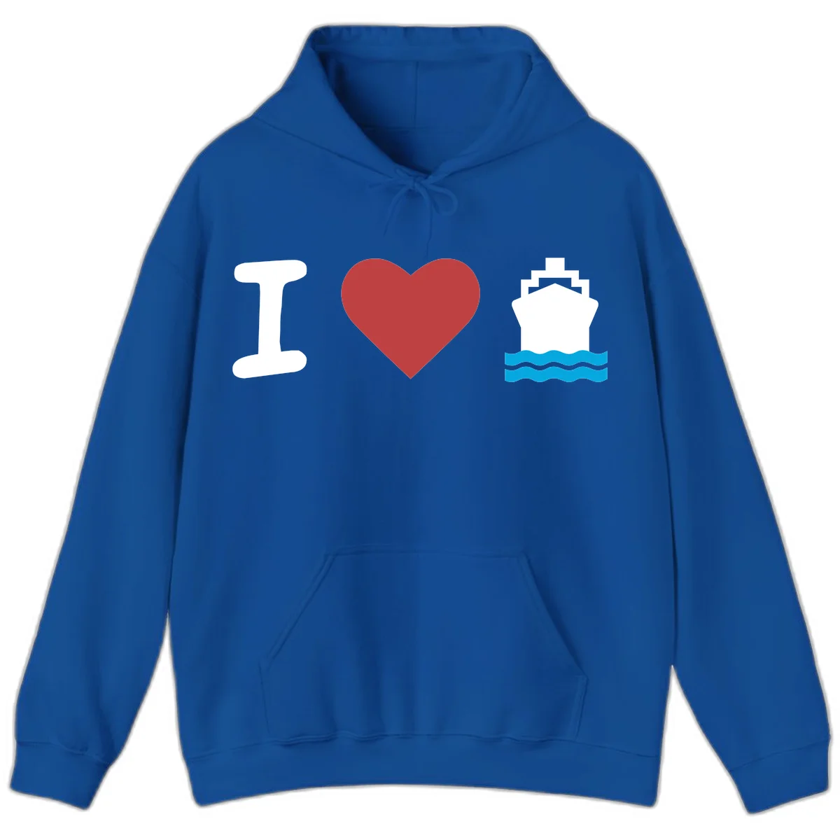 I Love Cruise Ships Nautical Hooded Sweatshirt in Royal
