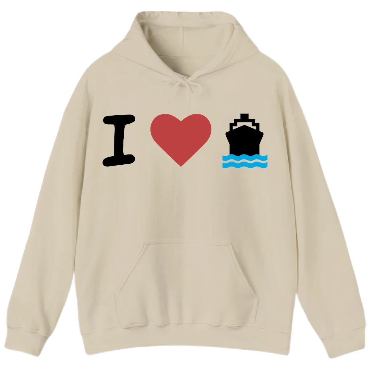 I Love Cruise Ships Nautical Hooded Sweatshirt in Sand