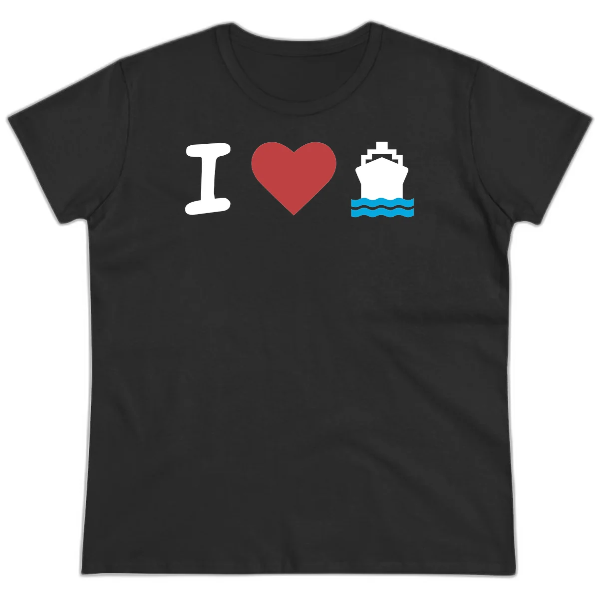 I Love Cruise Ships Fun Ladies Cruise Tee in Black