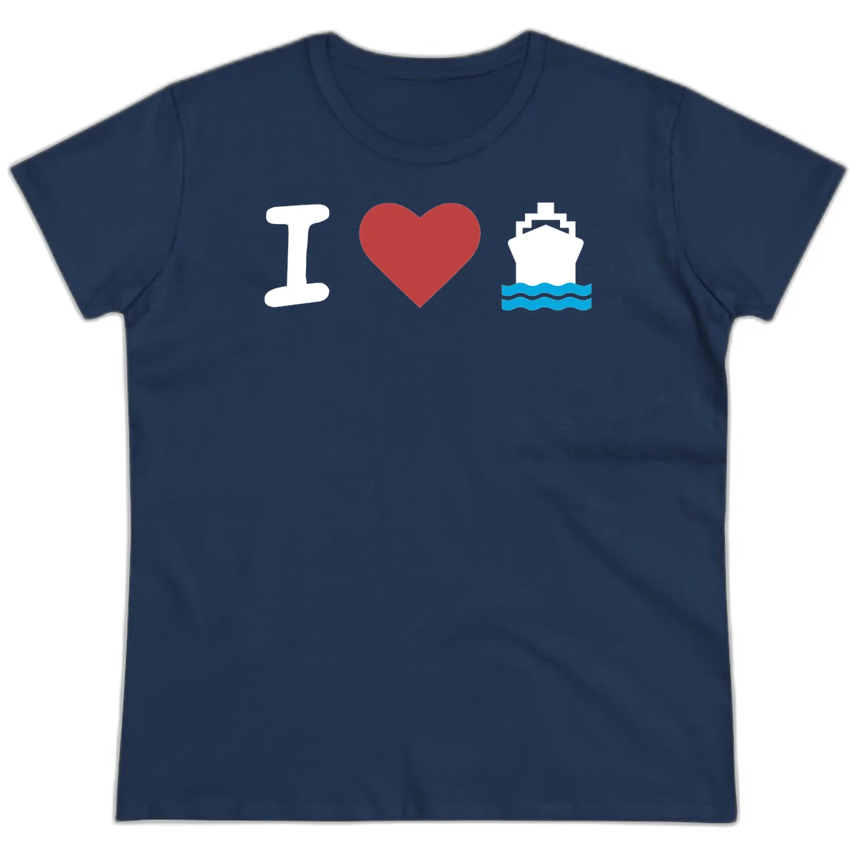 I Love Cruise Ships Fun Ladies Cruise Tee in Navy