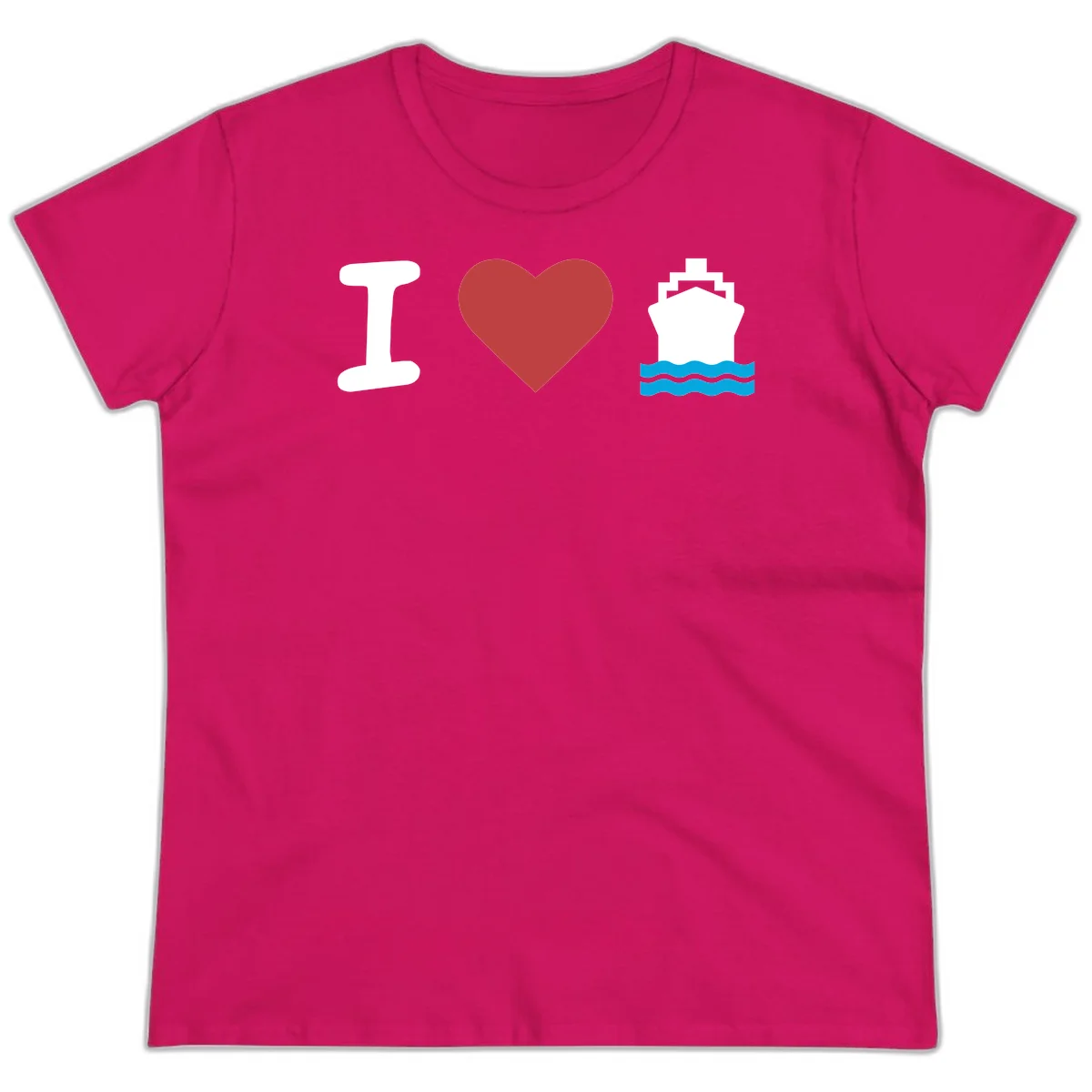 I Love Cruise Ships Fun Ladies Cruise Tee in Heliconia