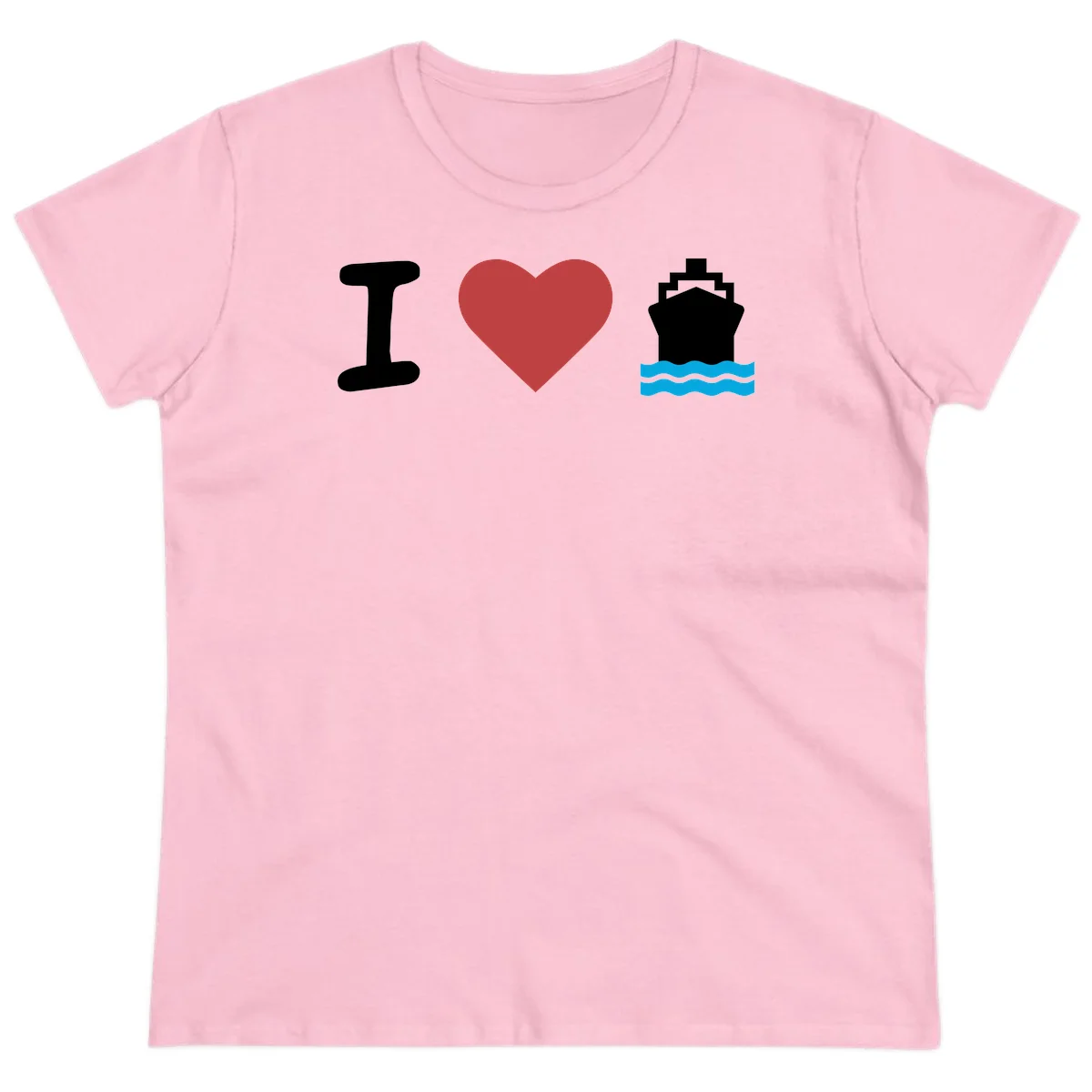 I Love Cruise Ships Fun Ladies Cruise Tee in Light Pink