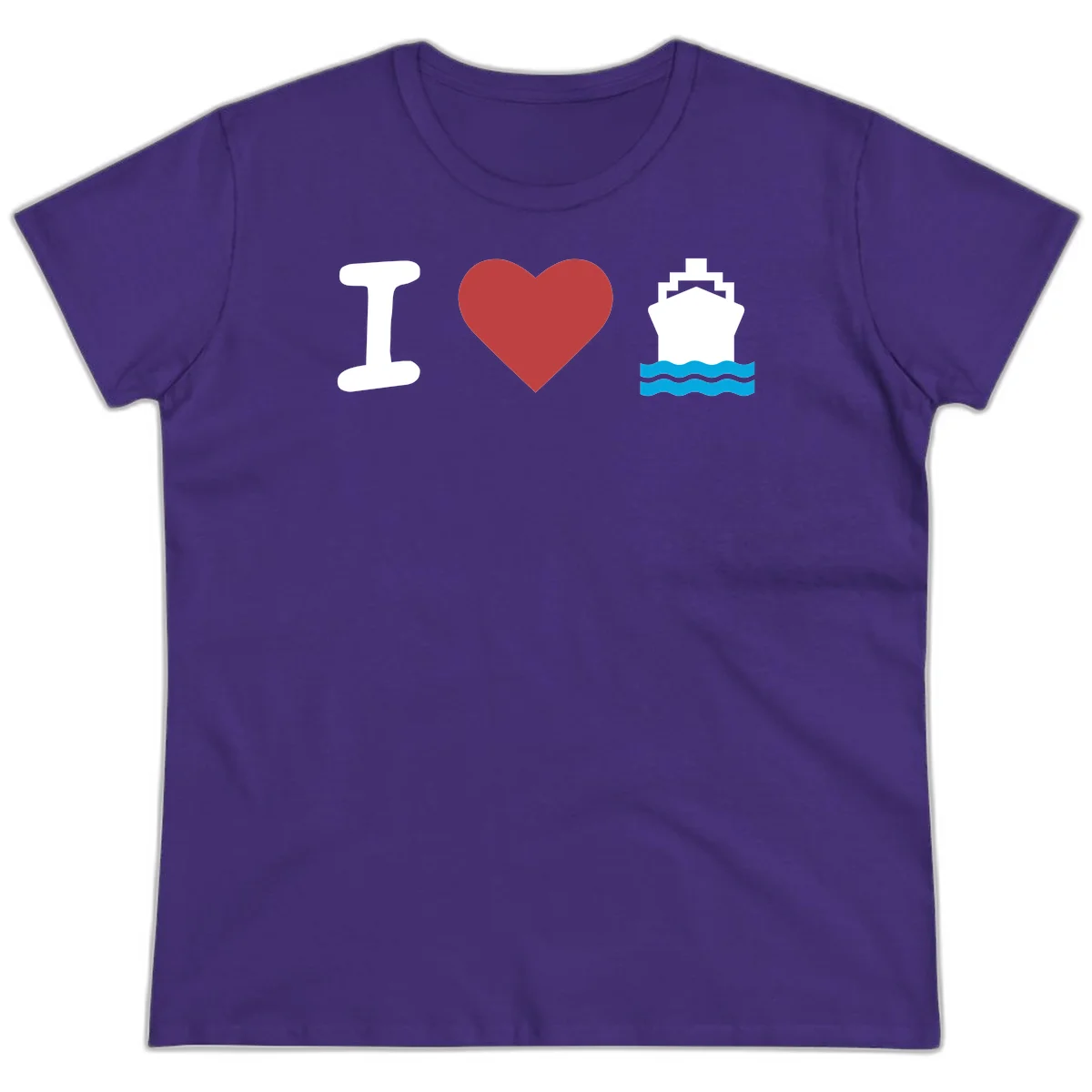 I Love Cruise Ships Fun Ladies Cruise Tee in Purple