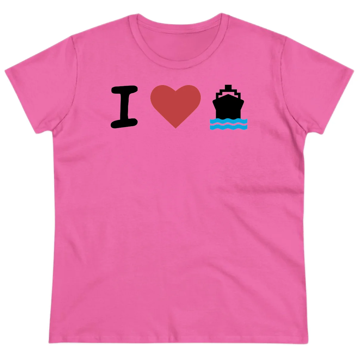 I Love Cruise Ships Fun Ladies Cruise Tee in Azalea
