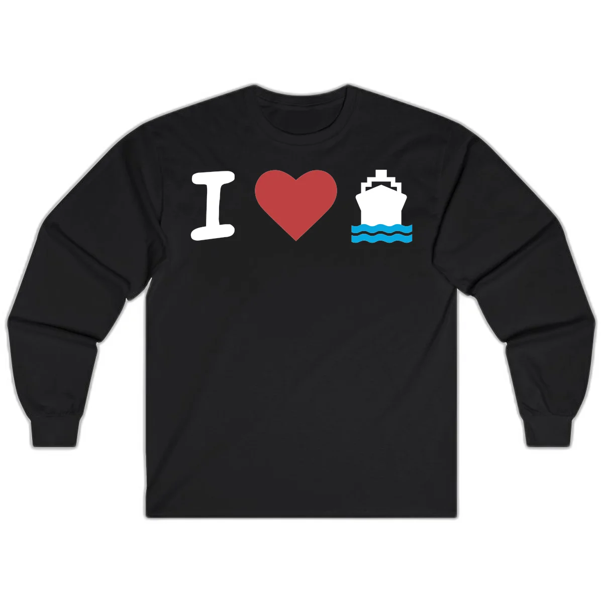 I Love Cruise Ships Vacation Long Sleeve Tee in Black