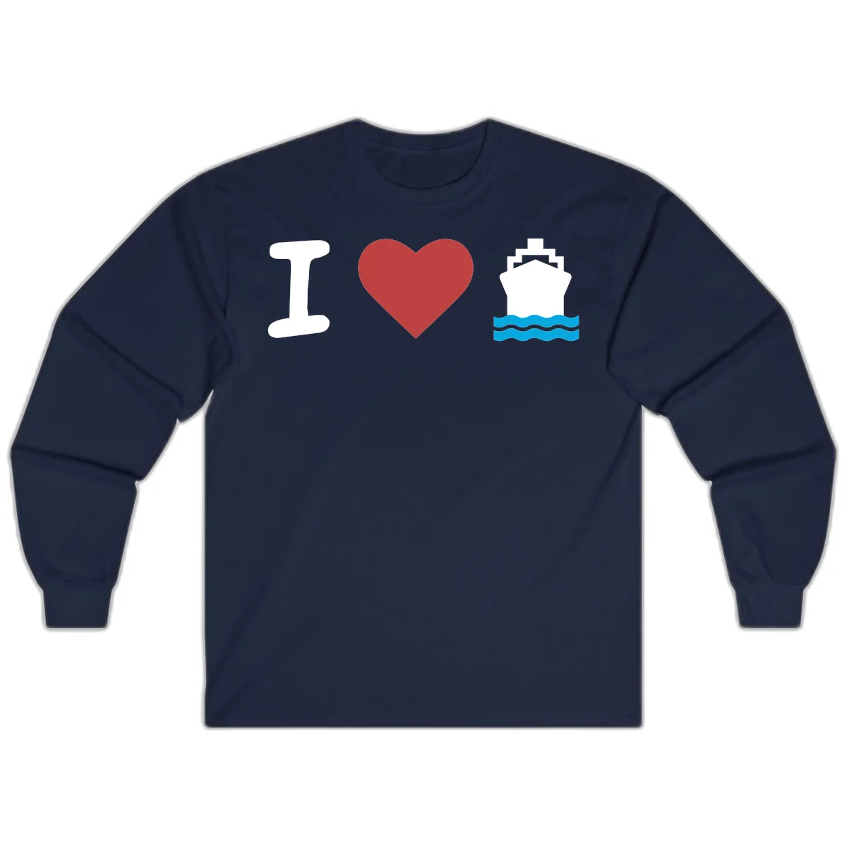 I Love Cruise Ships Vacation Long Sleeve Tee in Navy