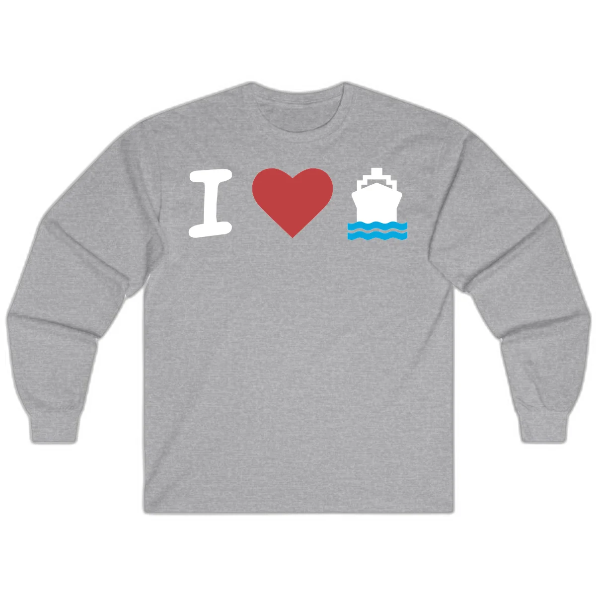 I Love Cruise Ships Vacation Long Sleeve Tee in Sport Grey