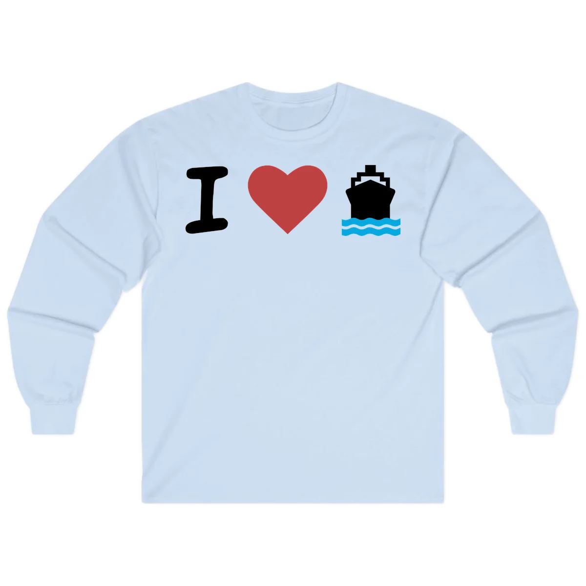 I Love Cruise Ships Vacation Long Sleeve Tee in Light Blue