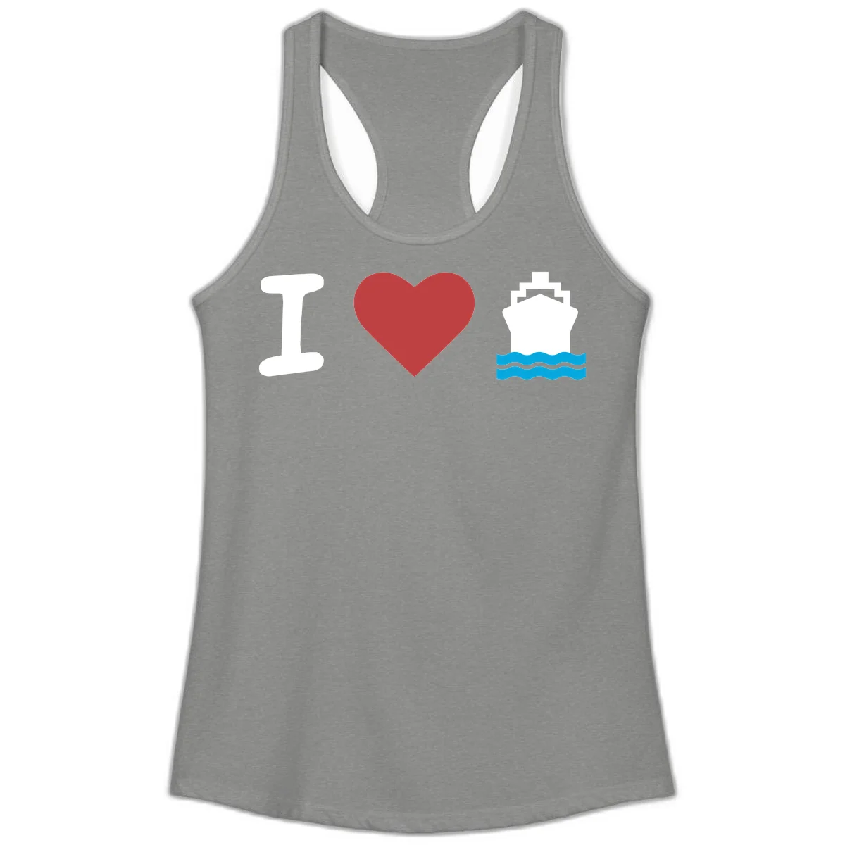 I Love Cruise Ships Fun Ladies Tank Top in Heather Grey