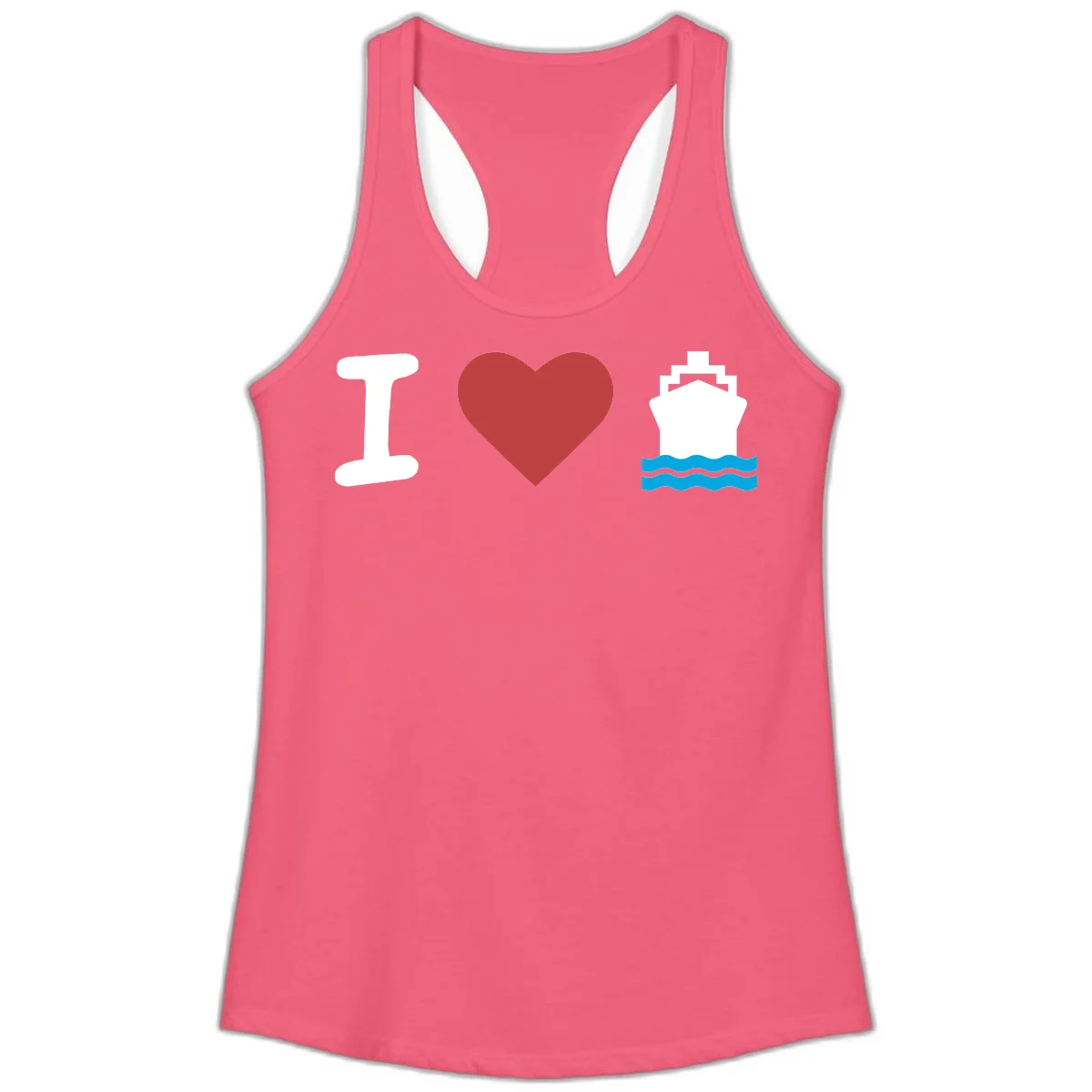 I Love Cruise Ships Fun Ladies Tank Top in Hot Pink