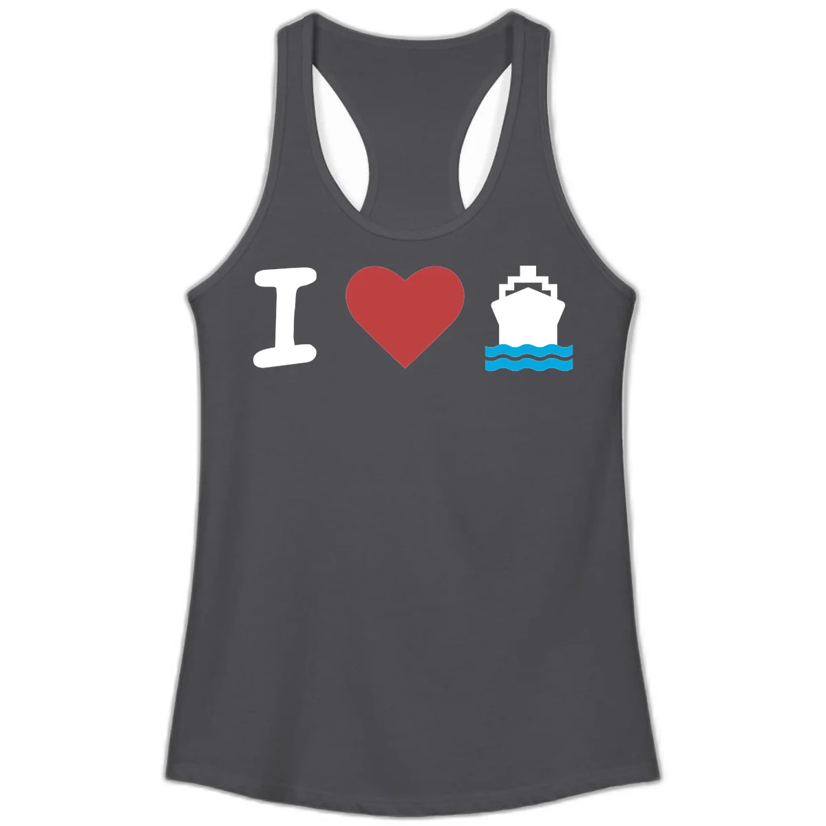 I Love Cruise Ships Fun Ladies Tank Top in Solid Dark Gray