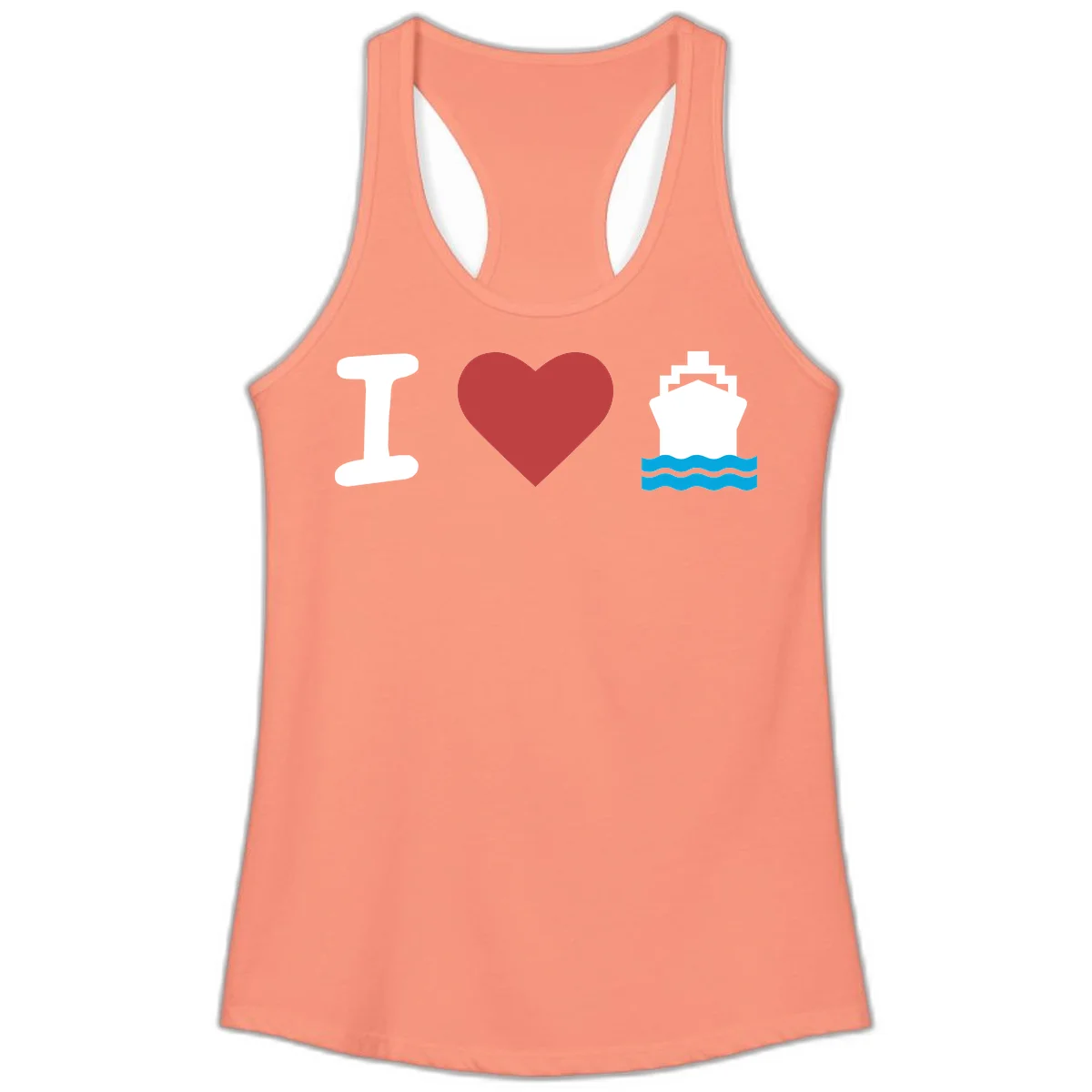 I Love Cruise Ships Fun Ladies Tank Top in Solid Light Orange