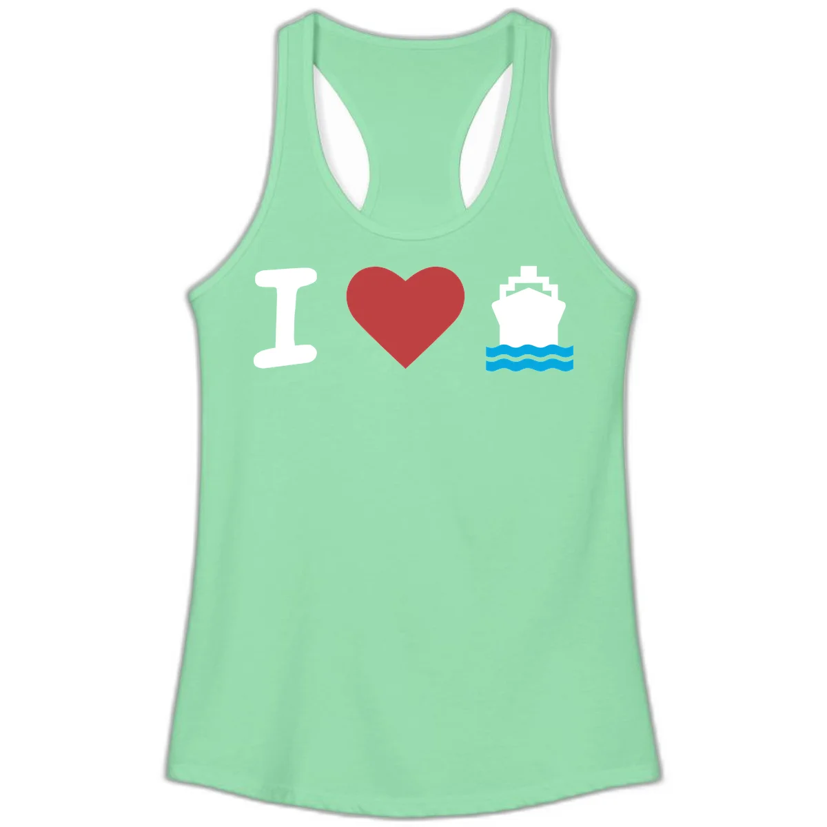 I Love Cruise Ships Fun Ladies Tank Top in Solid Mint