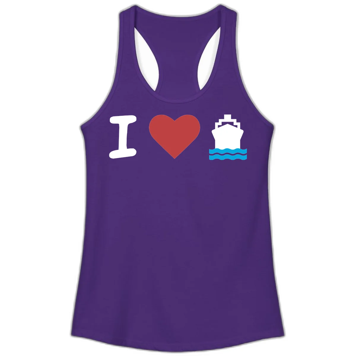 I Love Cruise Ships Fun Ladies Tank Top in Solid Purple Rush