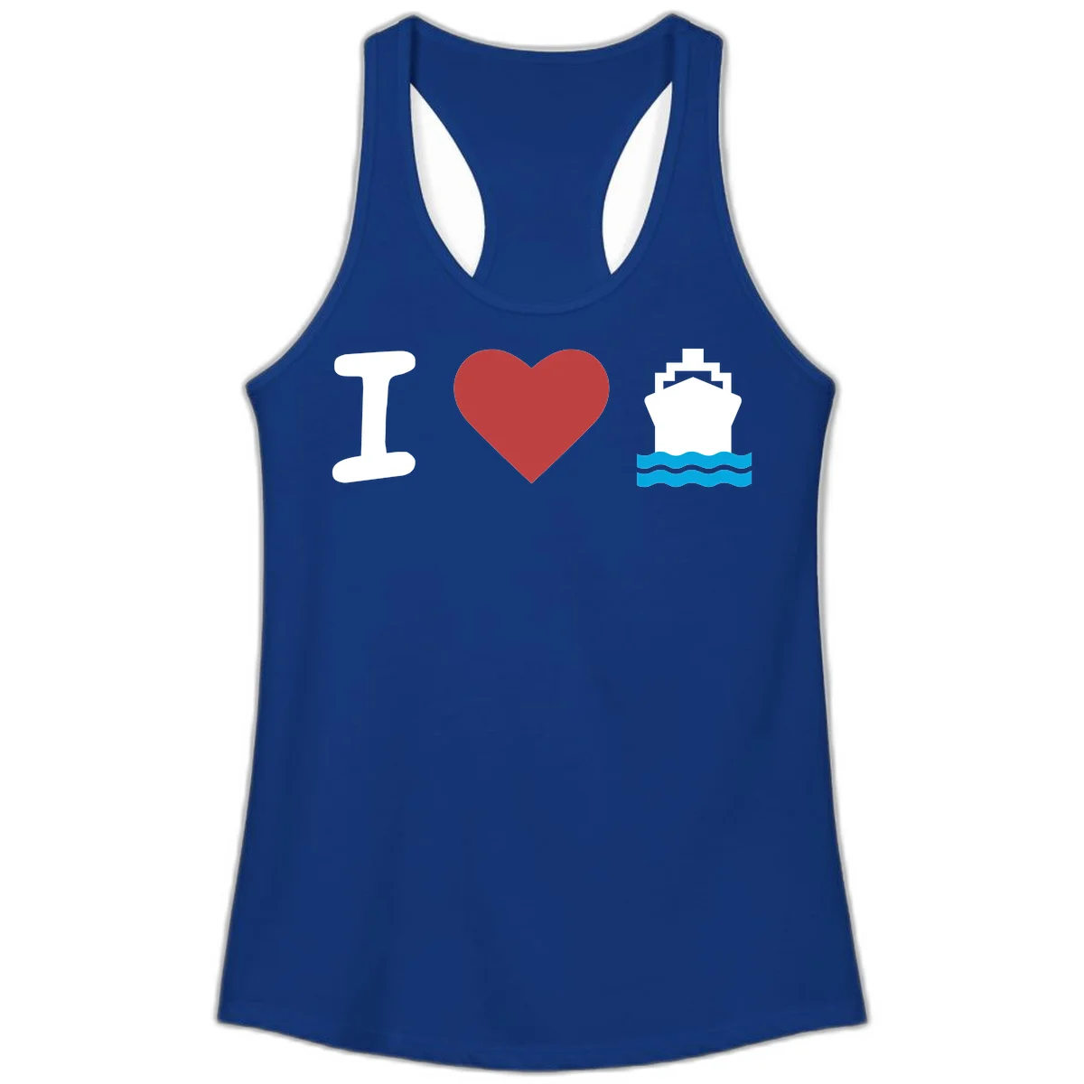 I Love Cruise Ships Fun Ladies Tank Top in Solid Royal