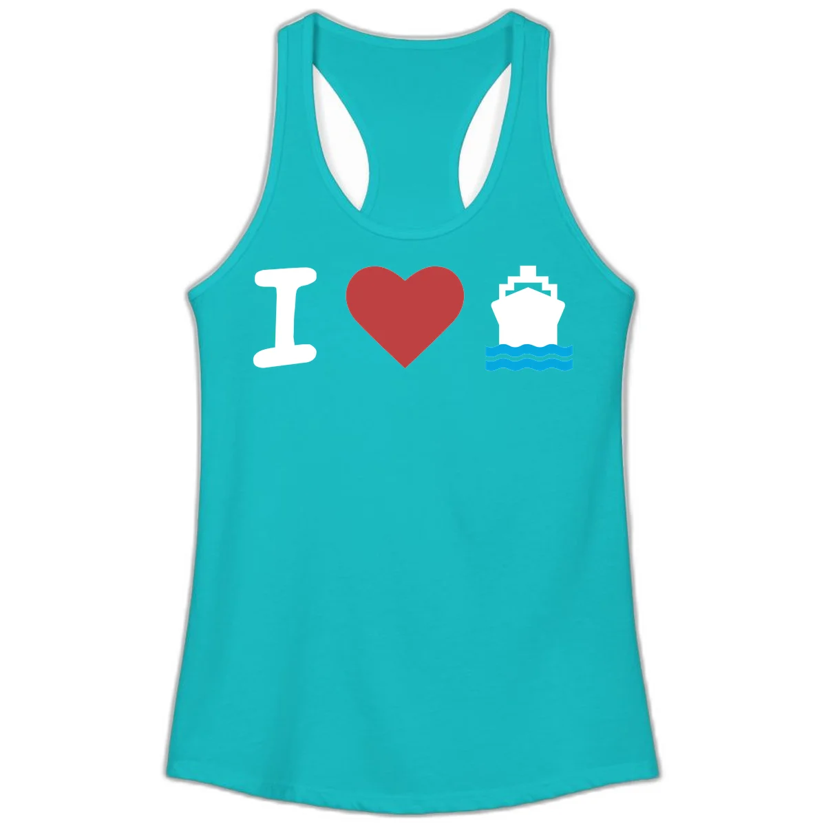 I Love Cruise Ships Fun Ladies Tank Top in Tahiti Blue