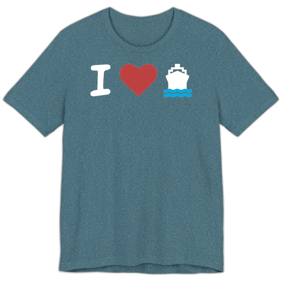 I Love Cruise Ships Super Soft Premium T-Shirt in Heather Deep Teal