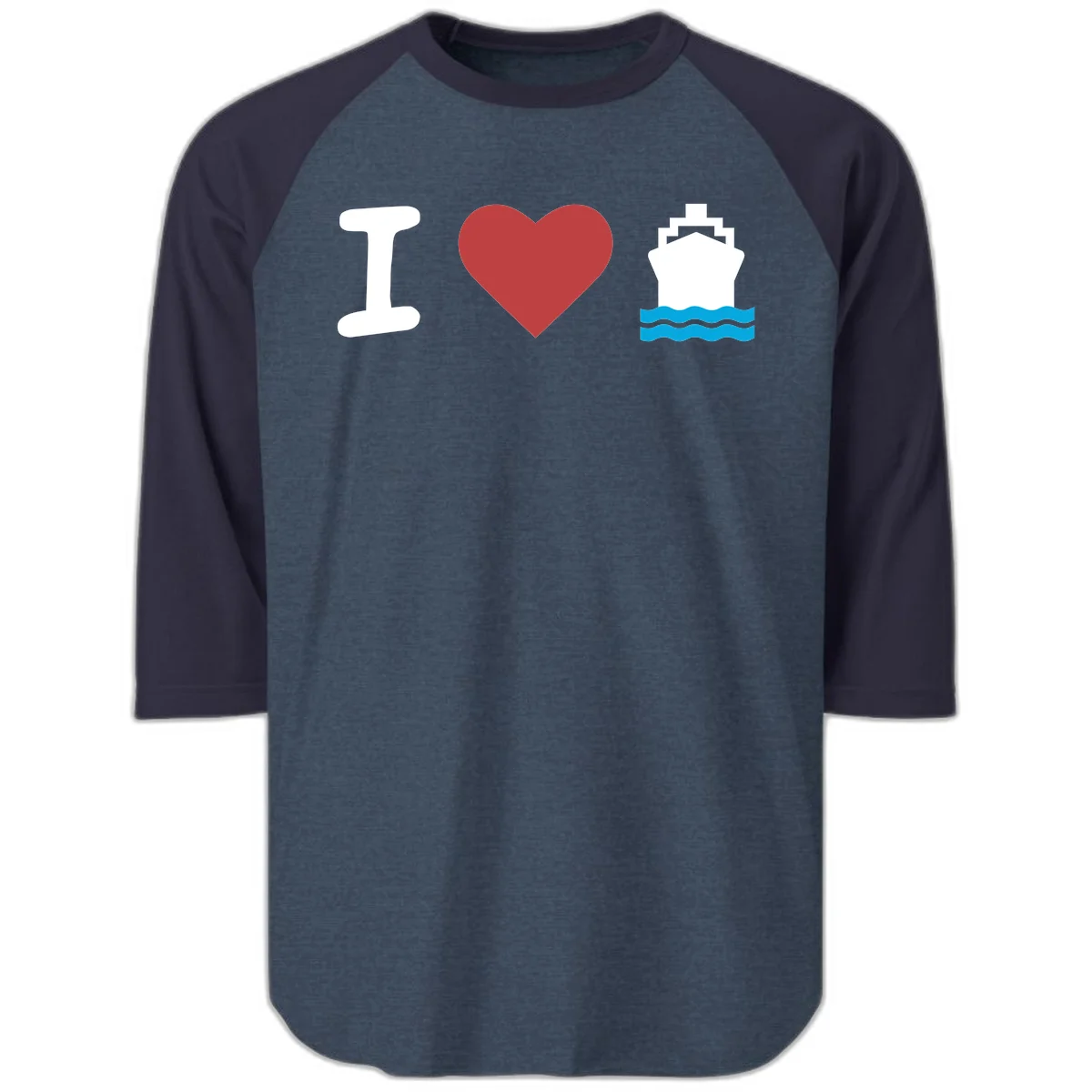 I Love Cruise Ships Nautical Raglan 3/4 Tee in Heather Denim Navy