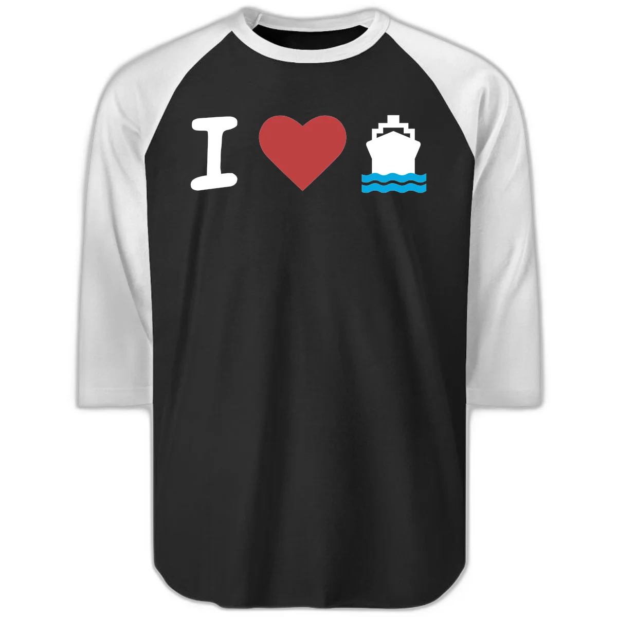 I Love Cruise Ships Nautical Raglan 3/4 Tee in Black White