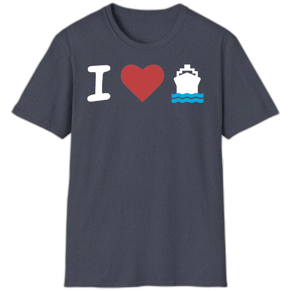 I Love Cruise Ships Classic Cruise T-Shirt in Heather Navy