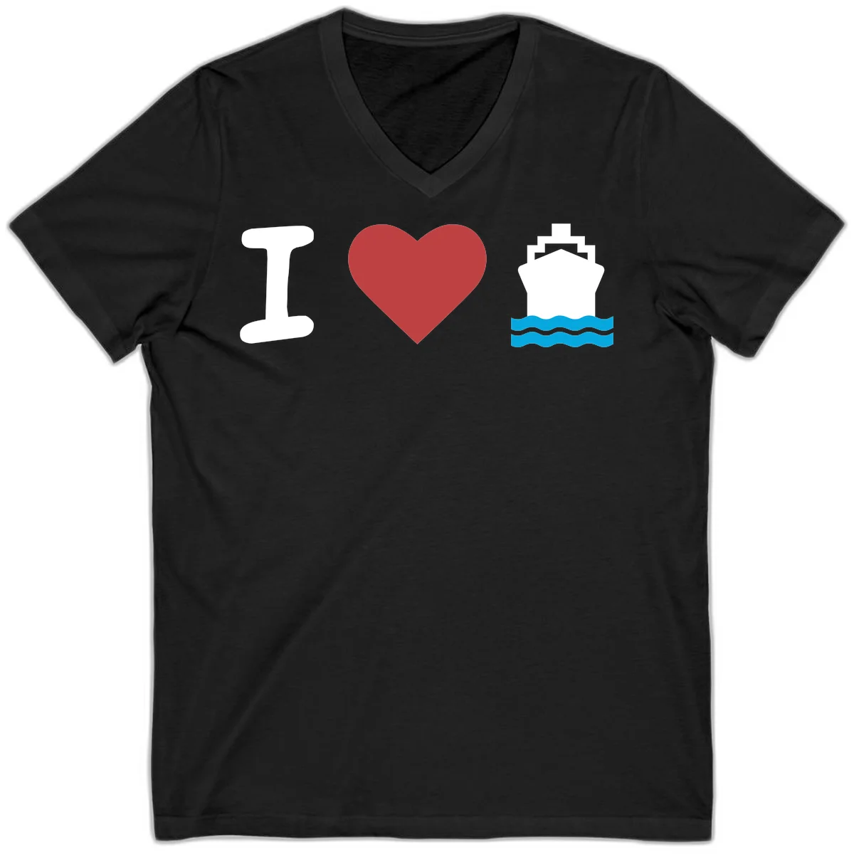 I Love Cruise Ships Classic Nautical V-Neck Tee in Black
