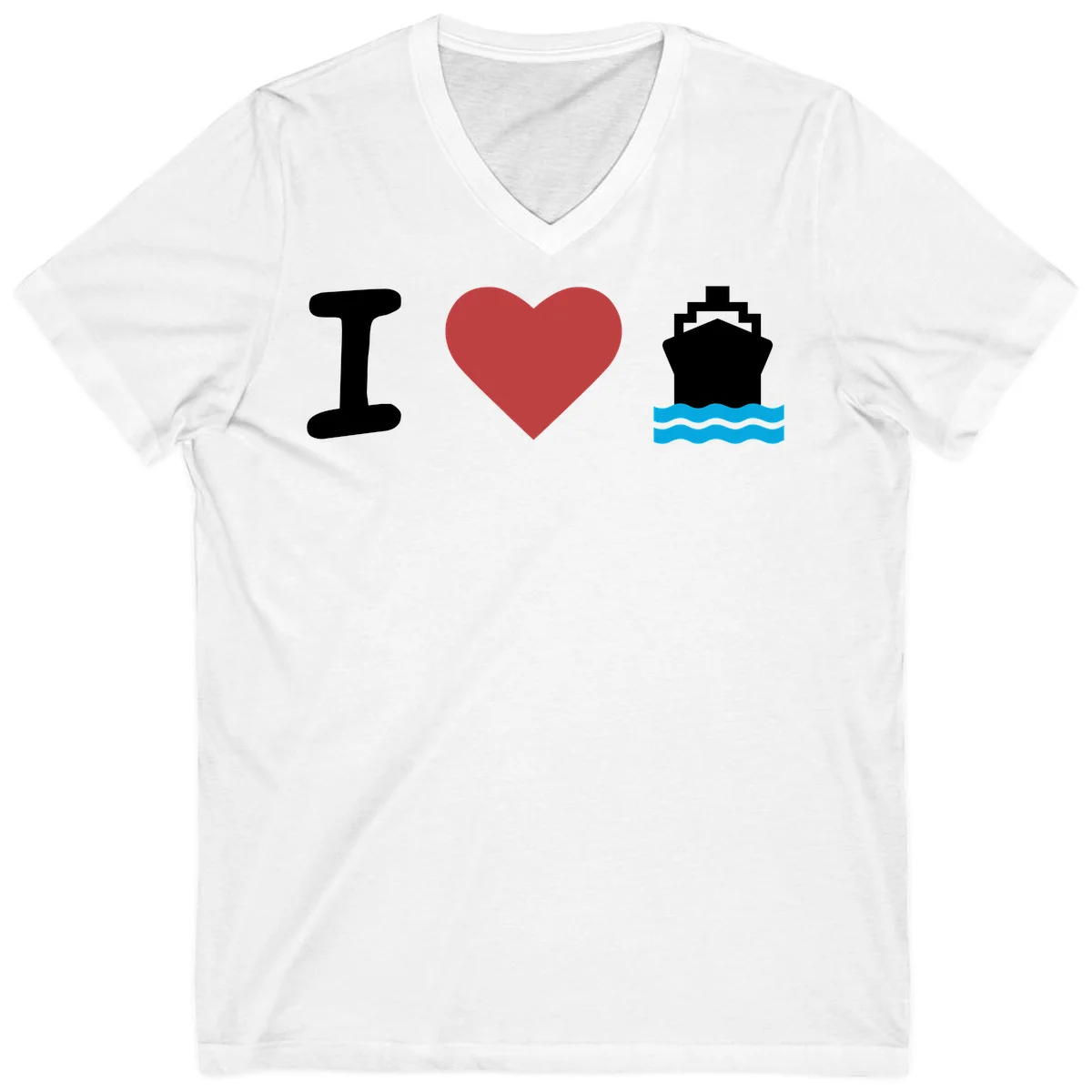 I Love Cruise Ships Classic Nautical V-Neck Tee in White