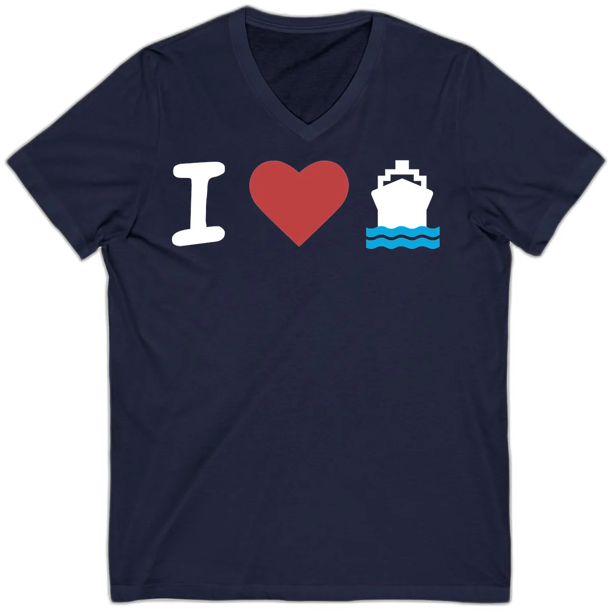 I Love Cruise Ships Classic Nautical V-Neck Tee in Navy