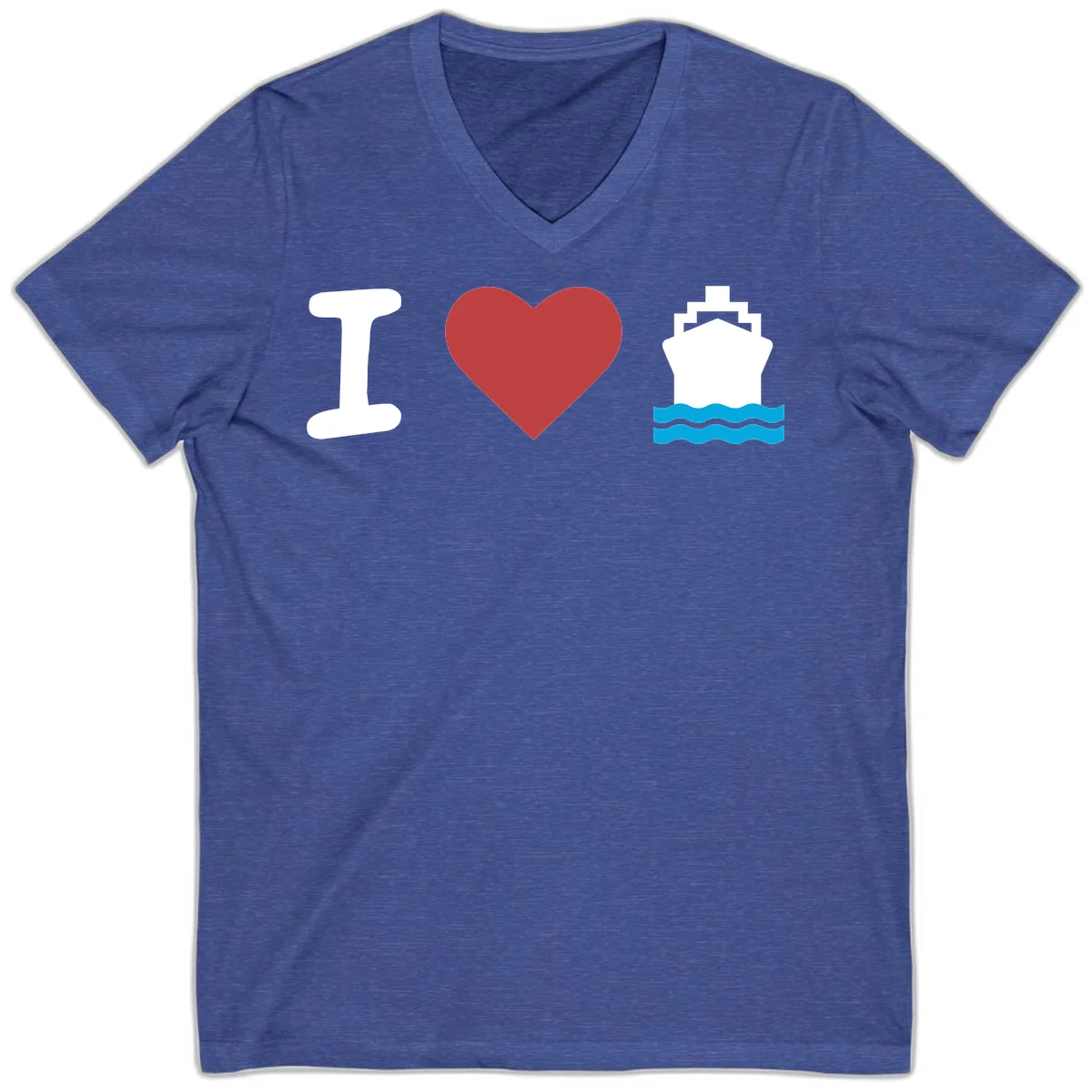 I Love Cruise Ships Classic Nautical V-Neck Tee in Heather True Royal