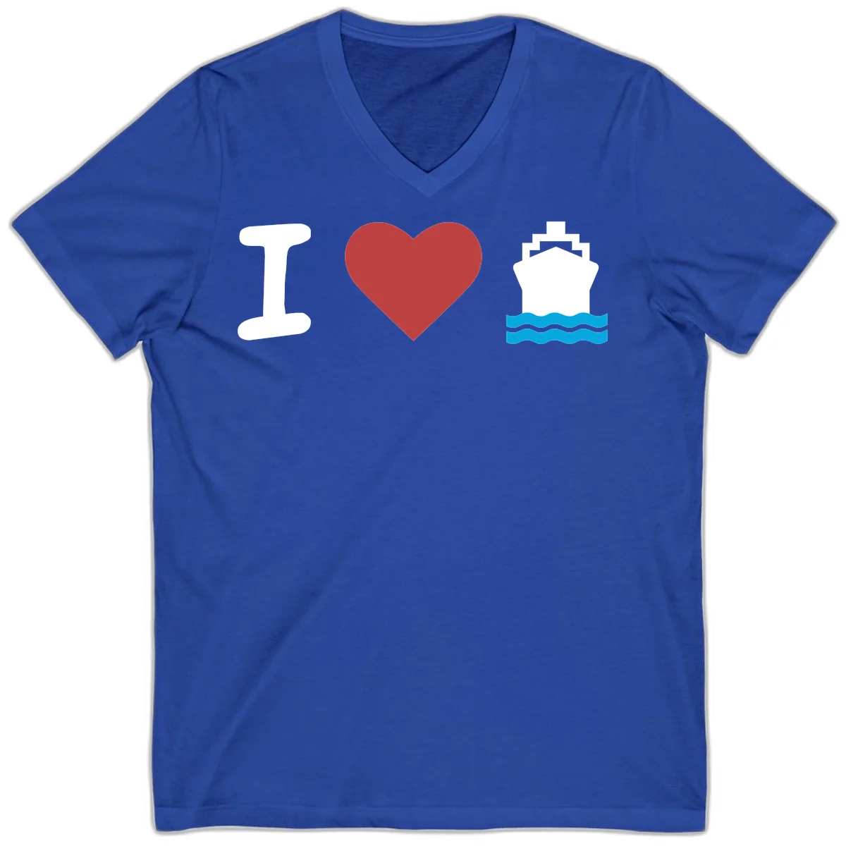 I Love Cruise Ships Classic Nautical V-Neck Tee in True Royal