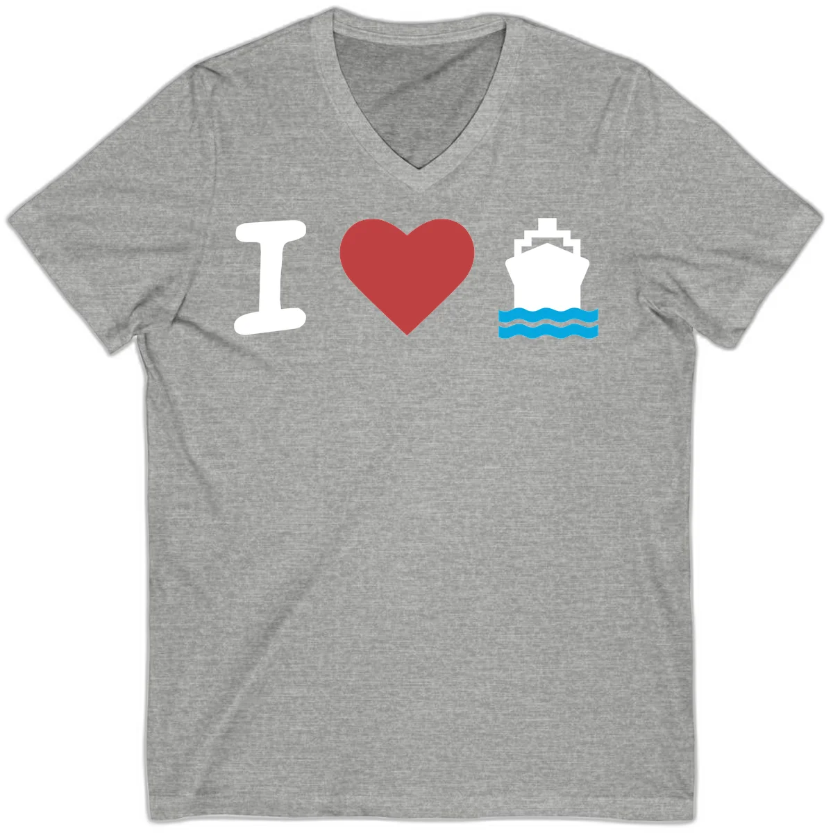 I Love Cruise Ships Classic Nautical V-Neck Tee in Athletic Heather