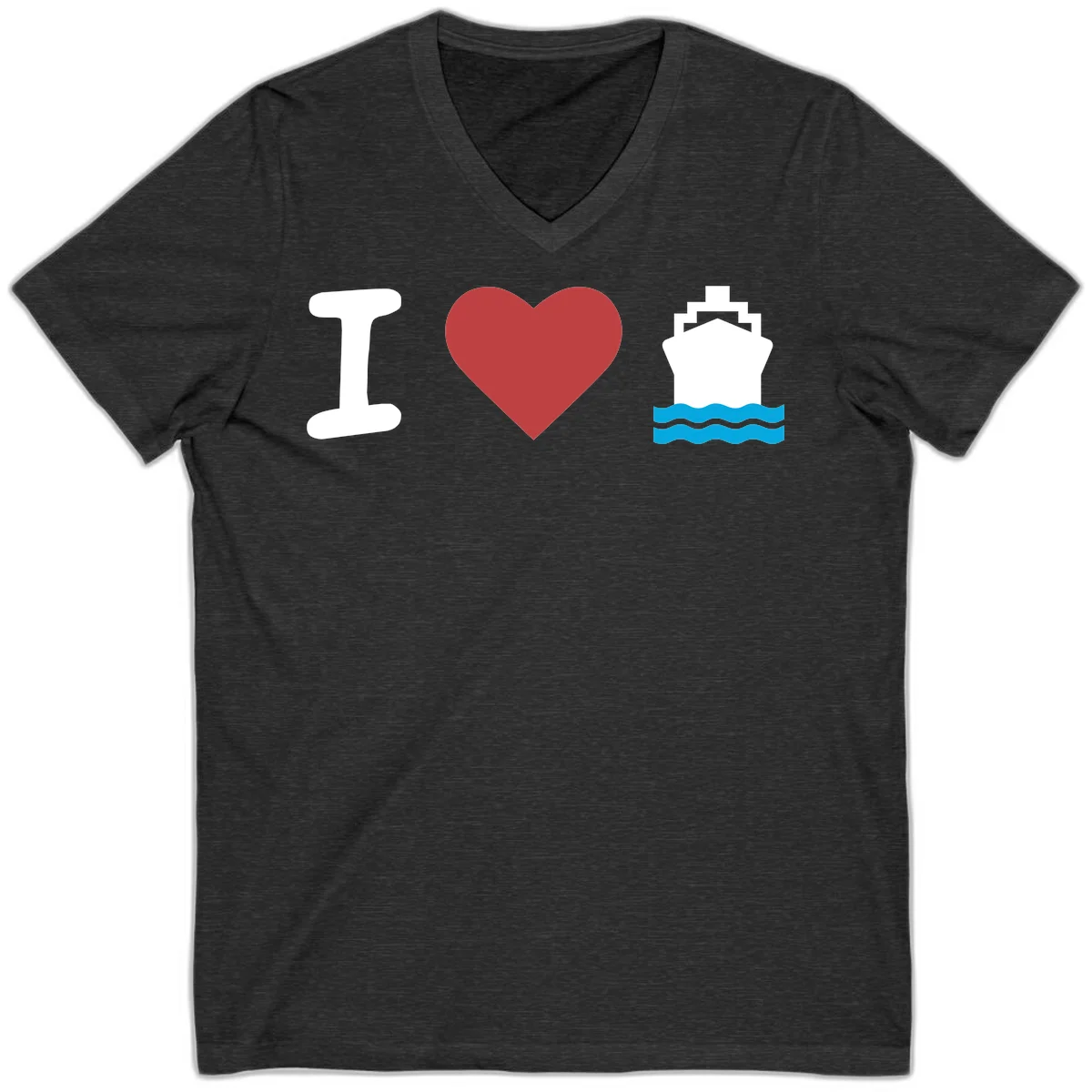 I Love Cruise Ships Classic Nautical V-Neck Tee in Dark Grey Heather