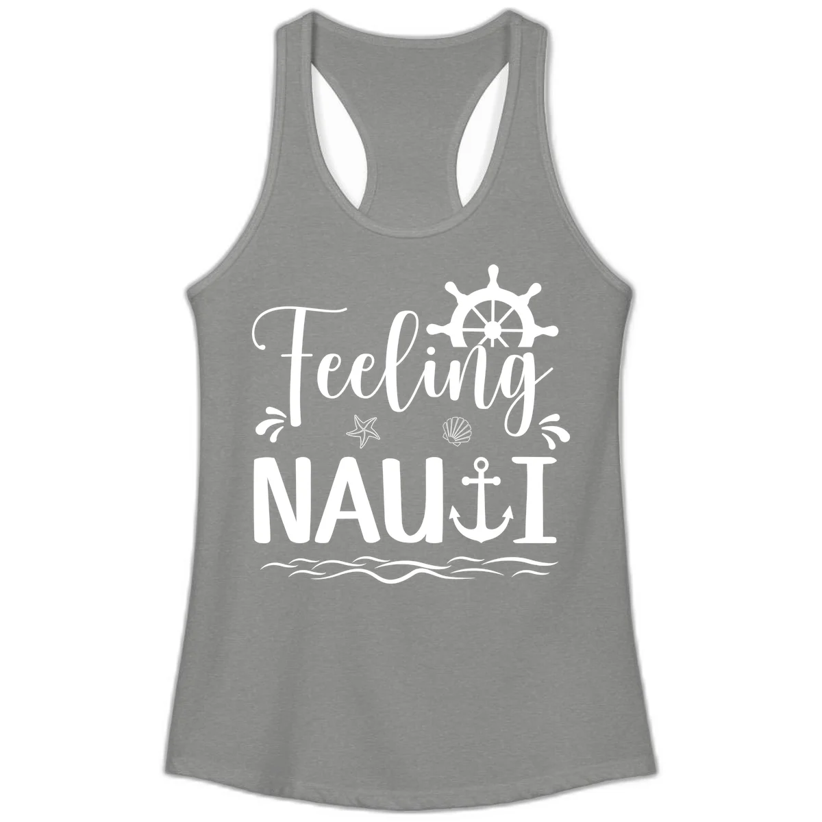 Feeling Nauti Ladies Cruise Tank Top for Women in Heather Grey