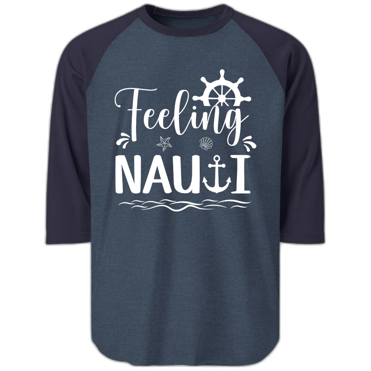 Feeling Nauti Raglan 3/4 Sleeve Cruise Tee for Fun in Heather Denim Navy