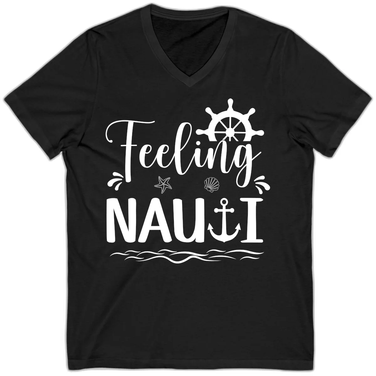 Feeling Nauti V-Neck Cruise T-Shirt for Vacation Style in Black