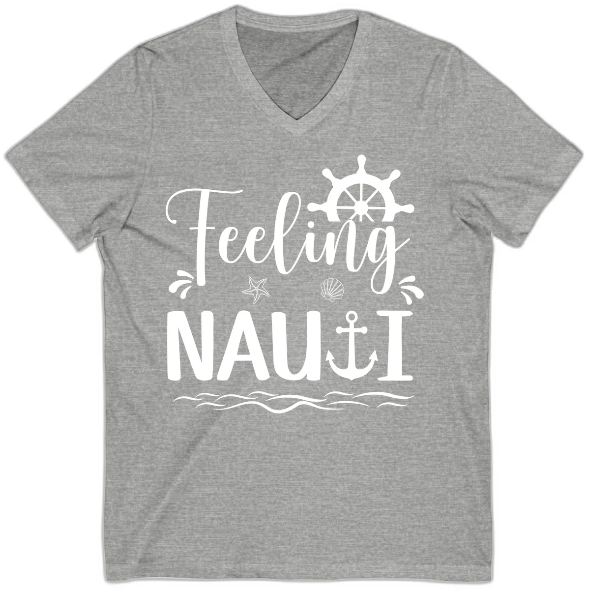 Feeling Nauti V-Neck Cruise T-Shirt for Vacation Style in Athletic Heather
