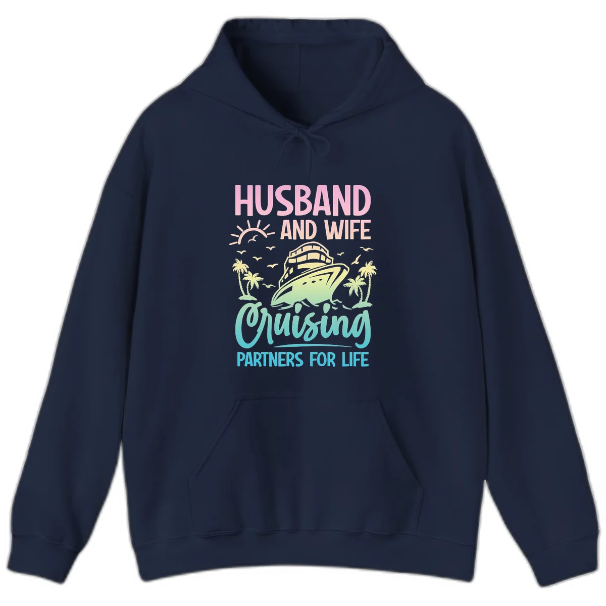 Husband And Wife Cruising Partners For Life Hoodie in Navy
