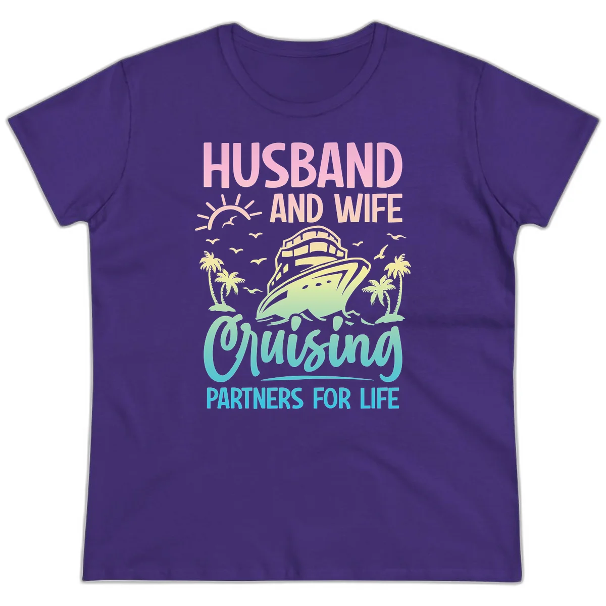 Husband And Wife Cruising Partners For Life Ladies Tee in Purple