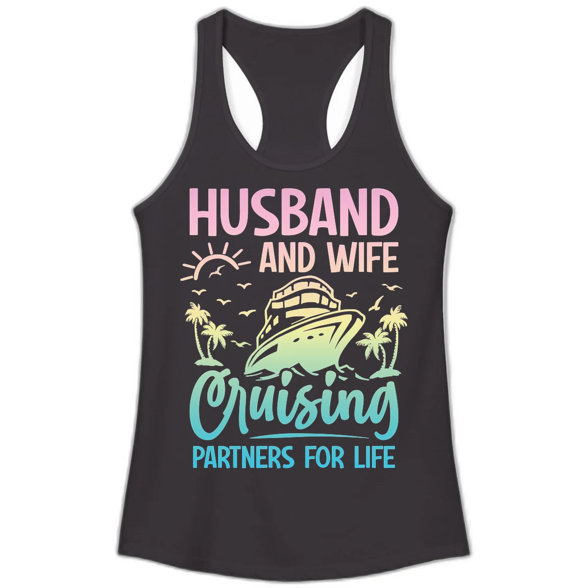 Husband And Wife Cruising Partners For Life Ladies Tank in Black