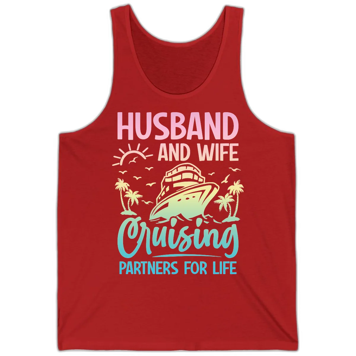 Husband And Wife Cruising Partners For Life Tank in Red