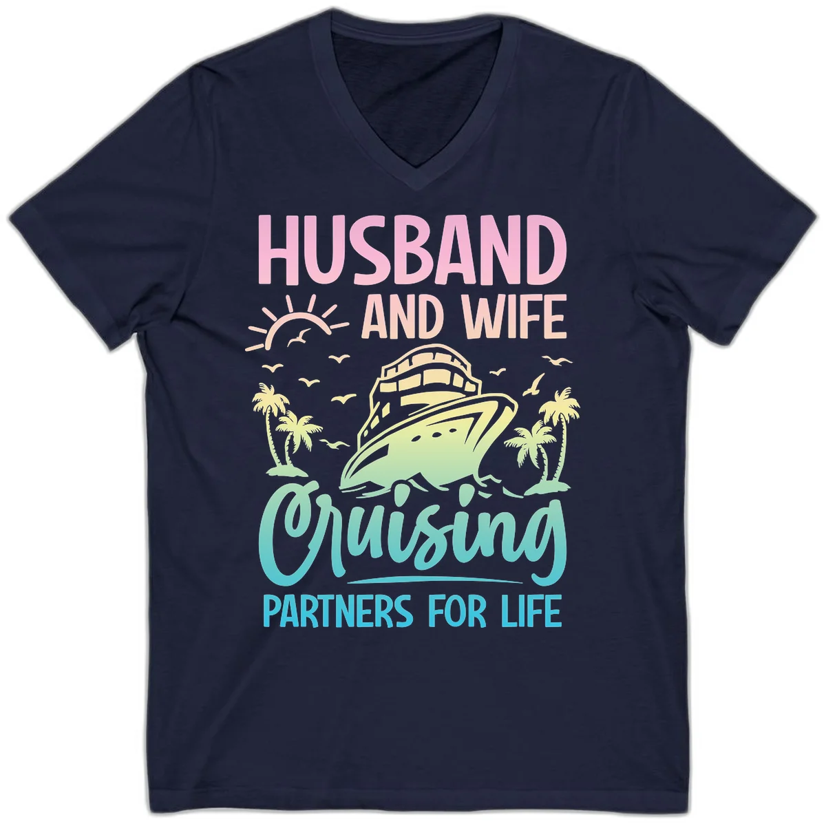 Husband And Wife Cruising Partners For Life V-Neck in Navy