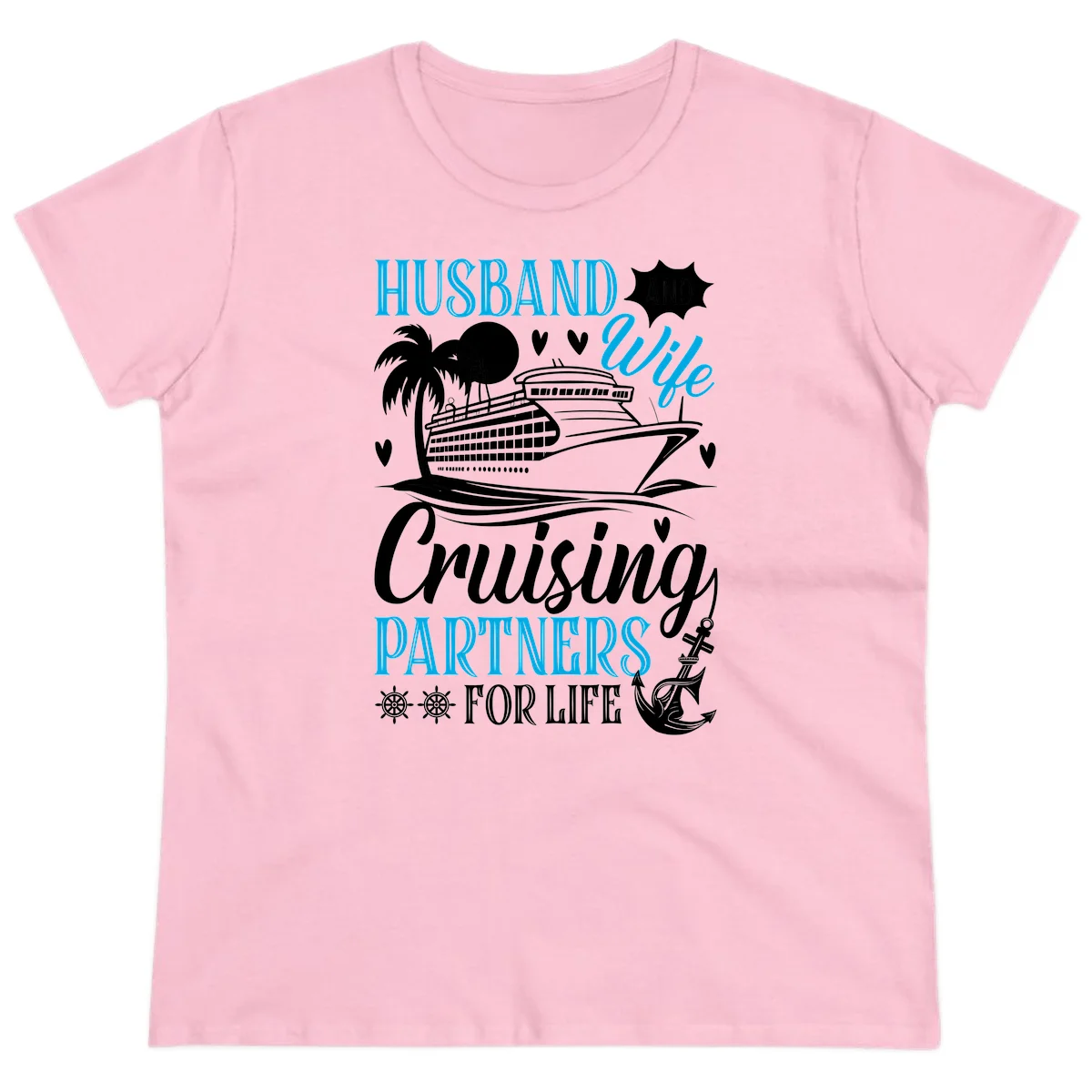 Husband and Wife Cruising Partners For Life Ladies Tee in Light Pink