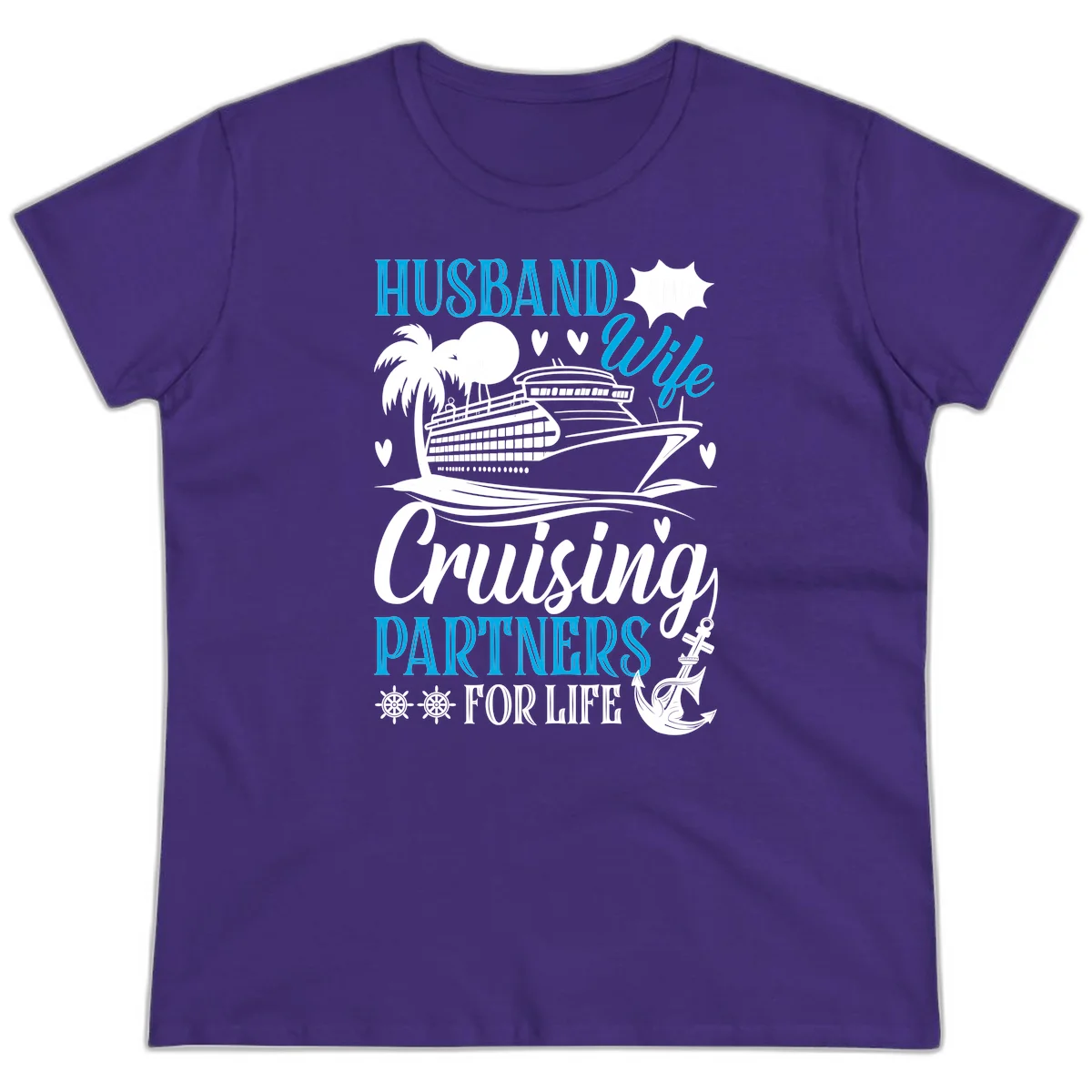 Husband and Wife Cruising Partners For Life Ladies Tee in Purple