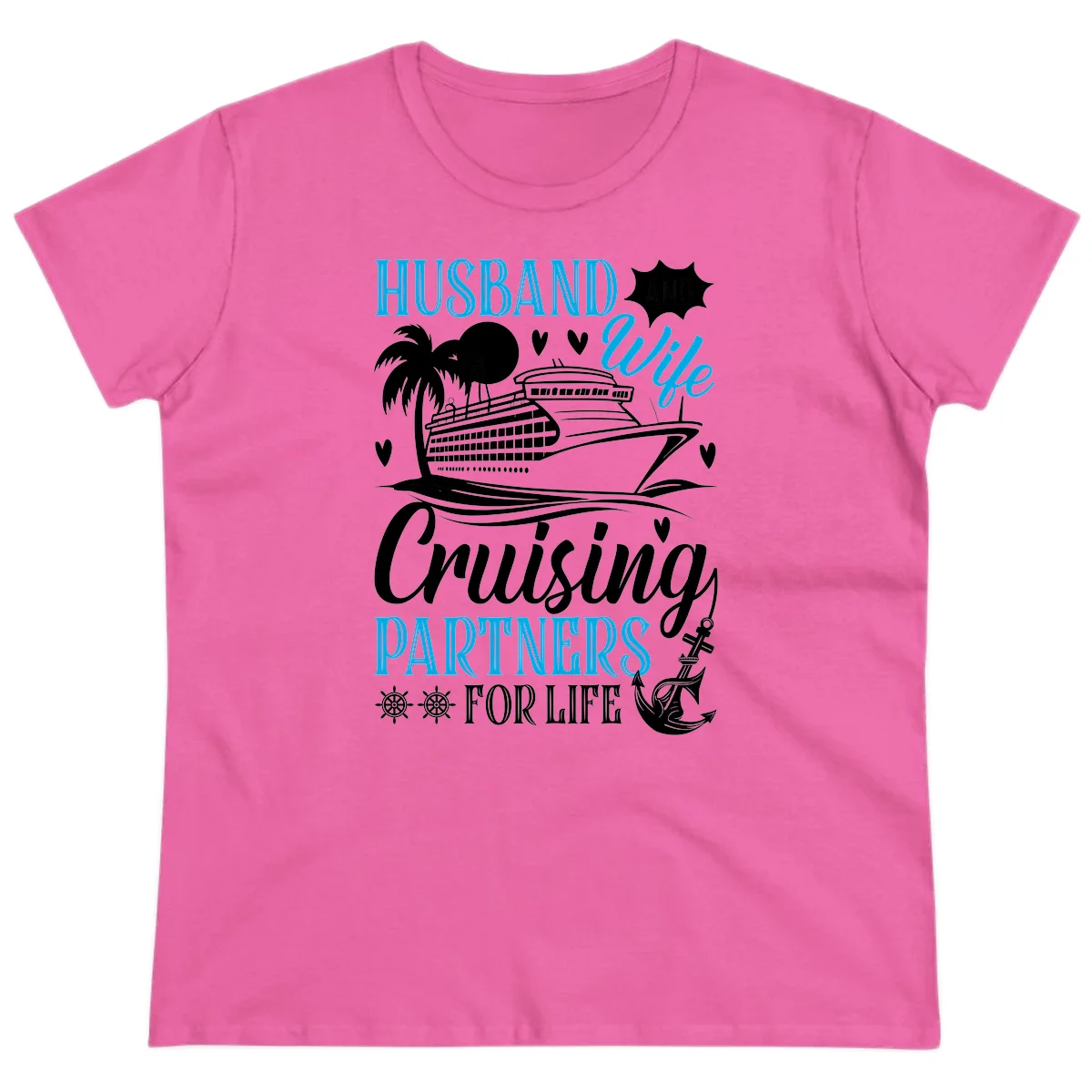 Husband and Wife Cruising Partners For Life Ladies Tee in Azalea