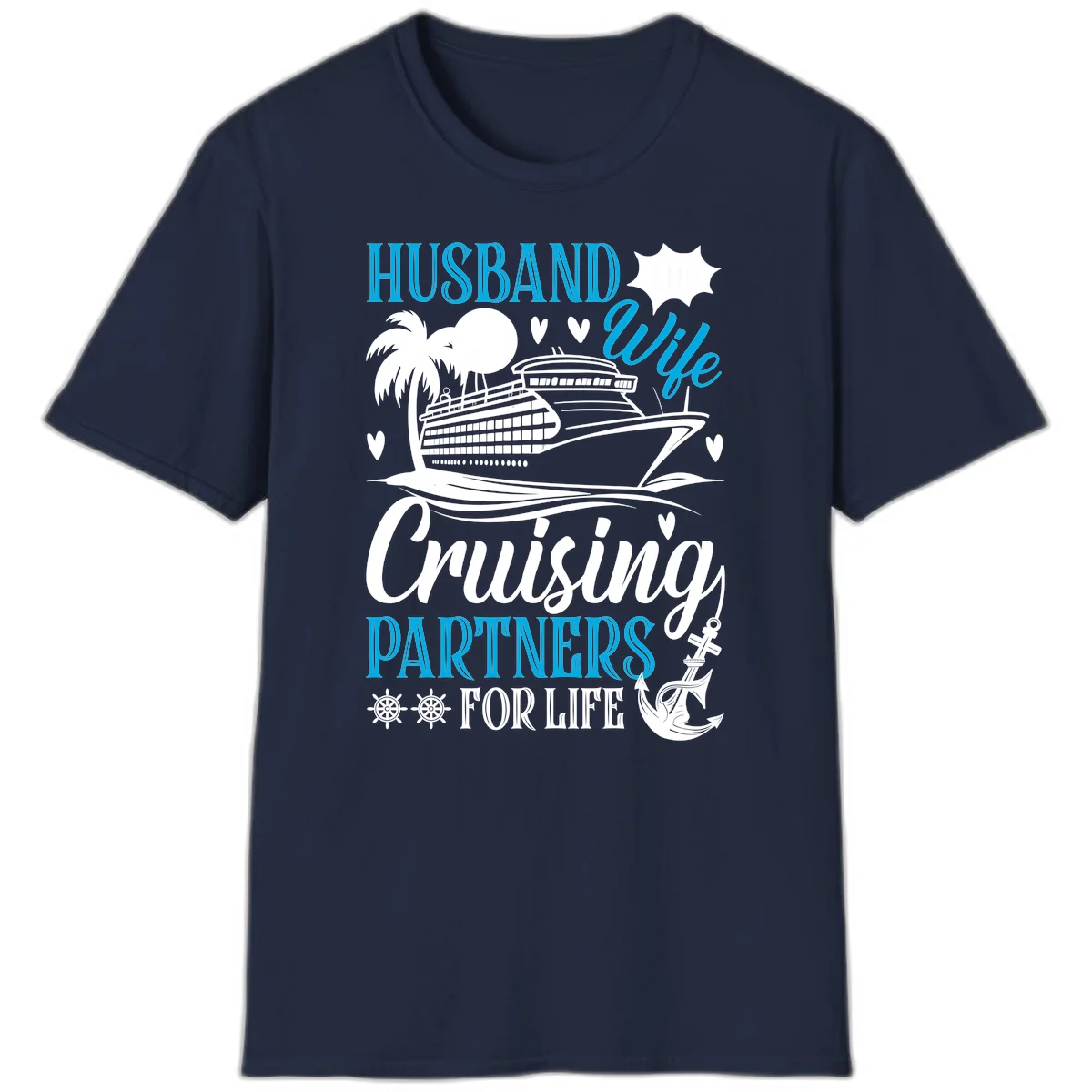 Husband and Wife Cruising Partners For Life T-Shirt in Navy