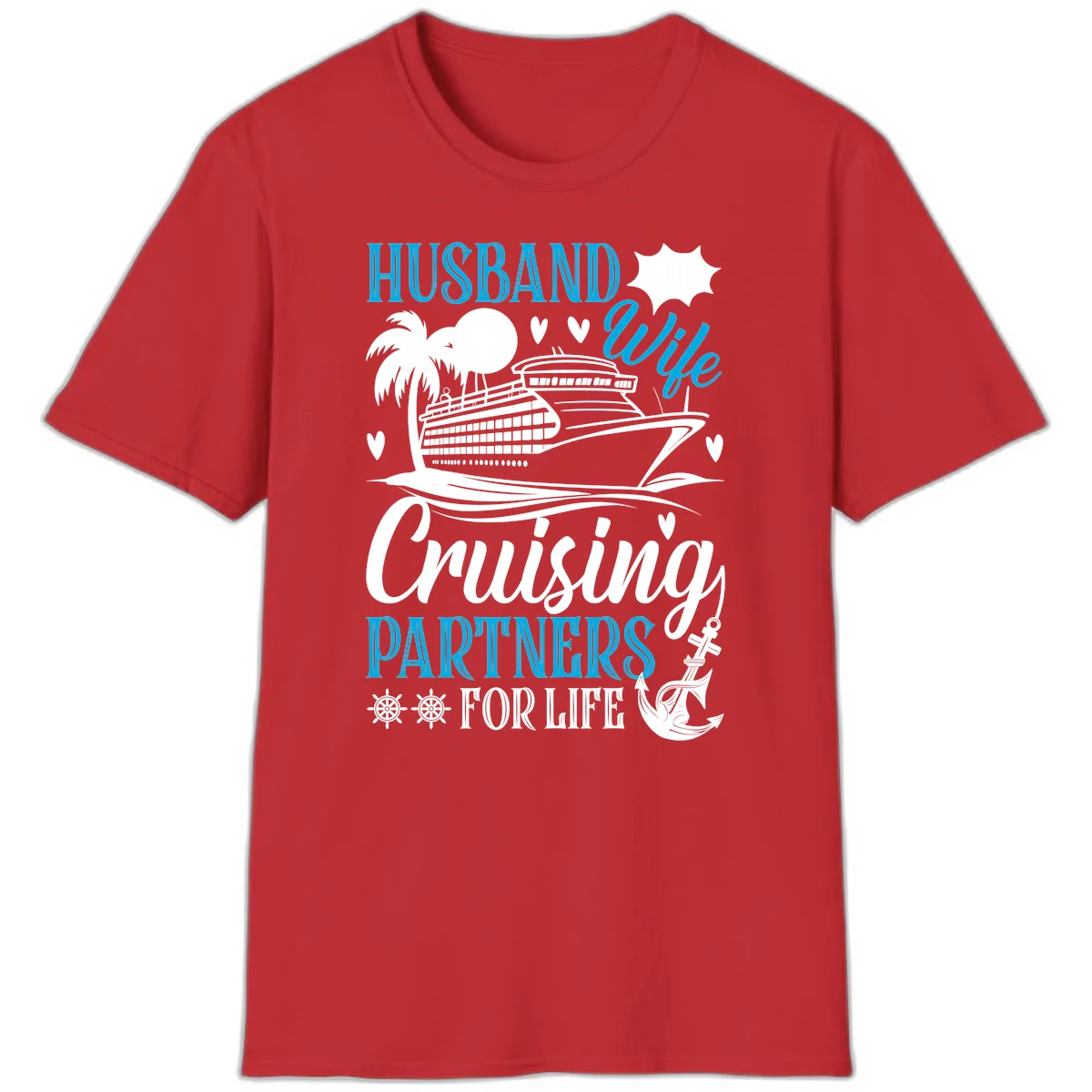 Husband and Wife Cruising Partners For Life T-Shirt in Red