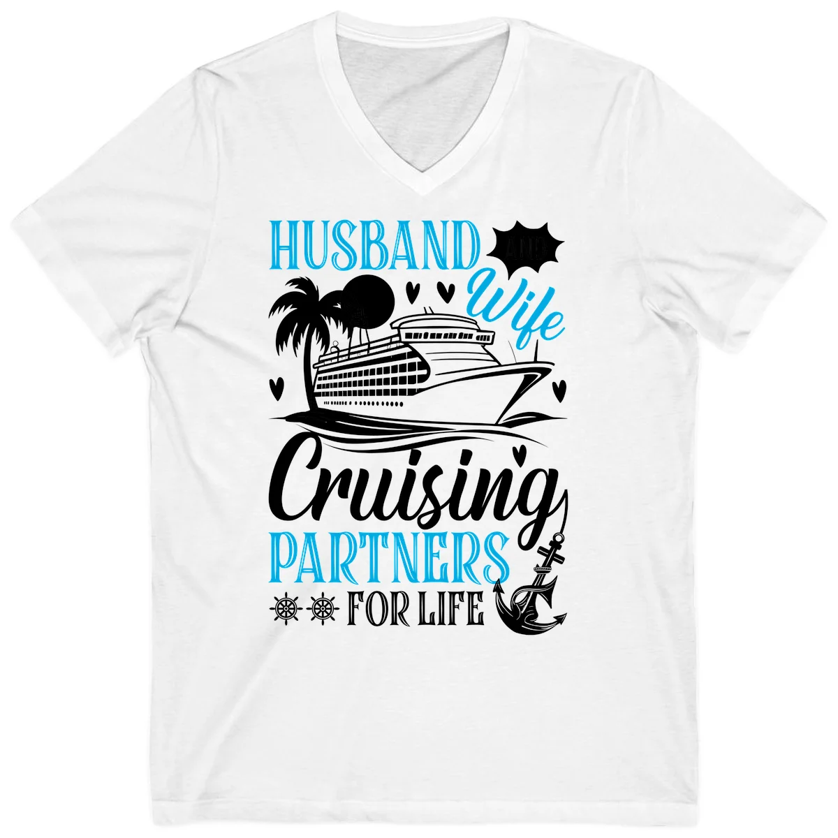 Husband and Wife Cruising Partners For Life V-Neck in White